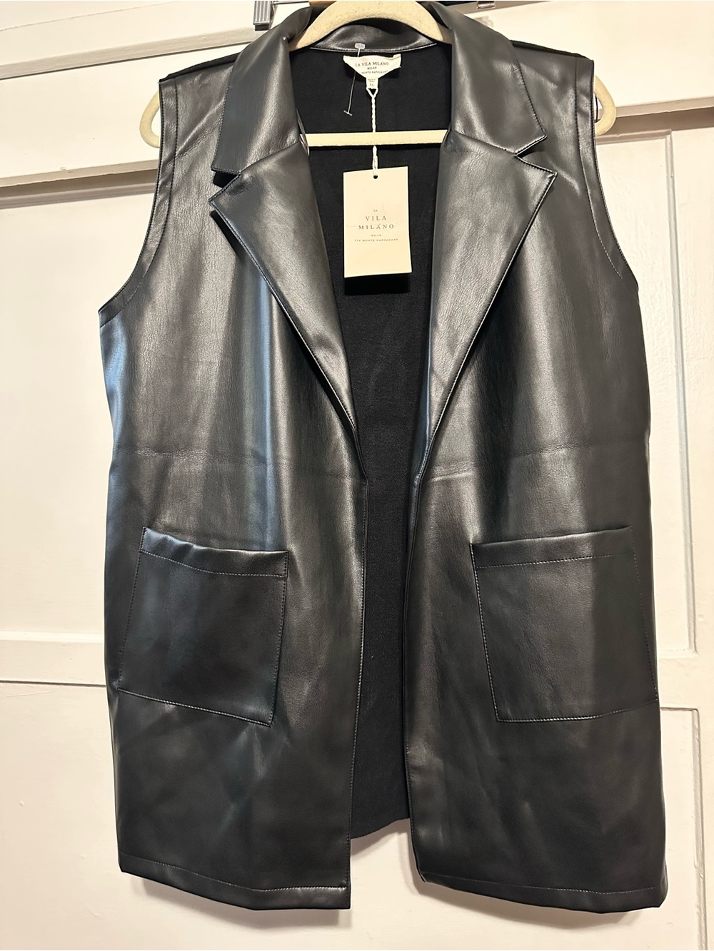 VILA Black Faux Leather Sleeveless Blazer Vest